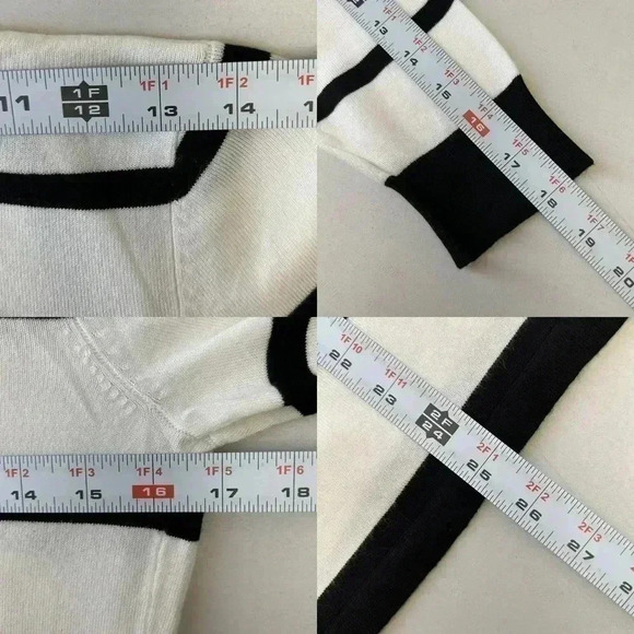 Ricki’s Wrap Front Sweater Deep V Neckline Thin Knit Black & White Stripes XS - Picture 11 of 16